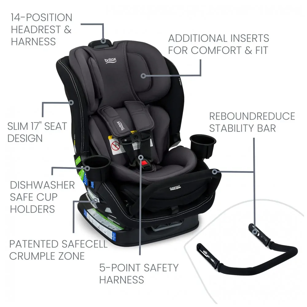 Britax Poplar S Cadeira Auto Conversível 2 em 1, Design Slim 43 cm com Instalação Rápida ClickTight, Stone Onyx 2.0